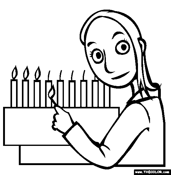 Lighting the Menorah Online Coloring Page